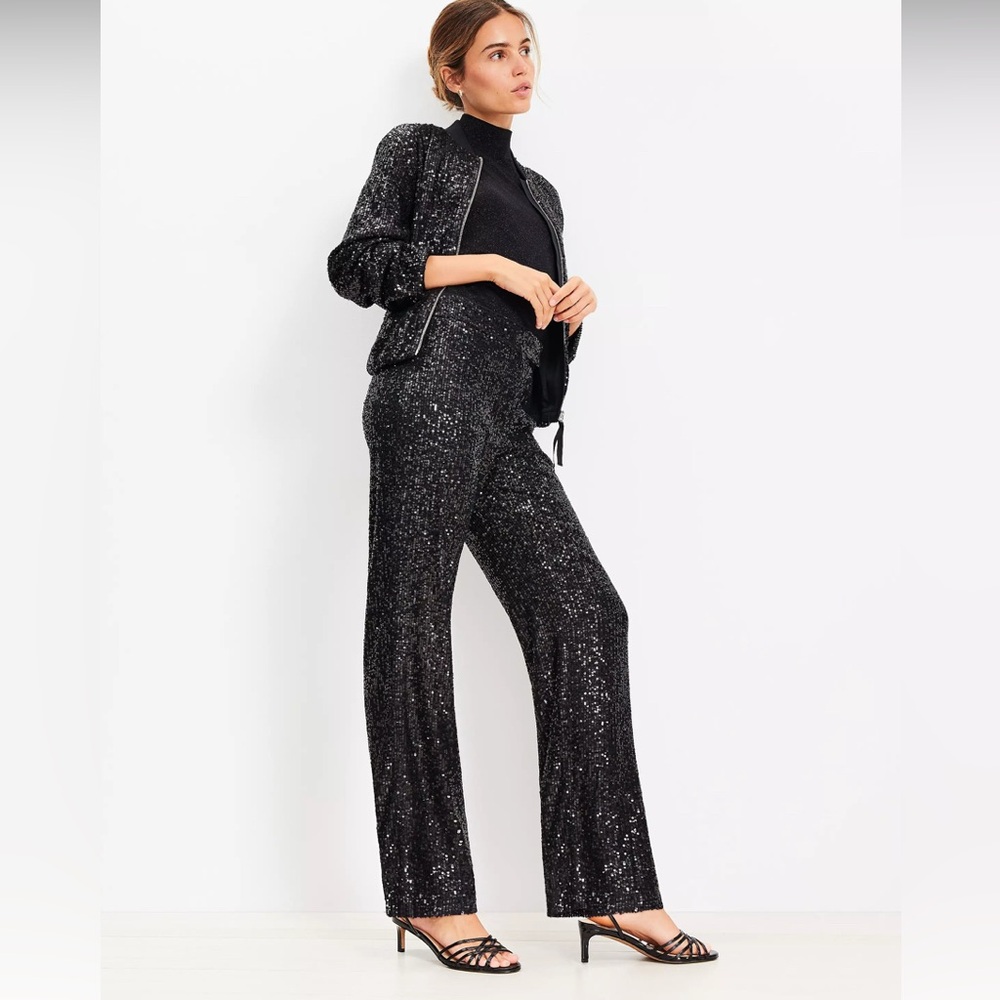 LOFT Black Sequin Straight Pants - 18 Tall